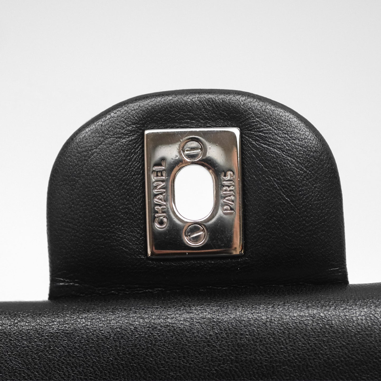 Chanel Classic M/L Medium Flap Quilted Black Lambskin Silver Hardware