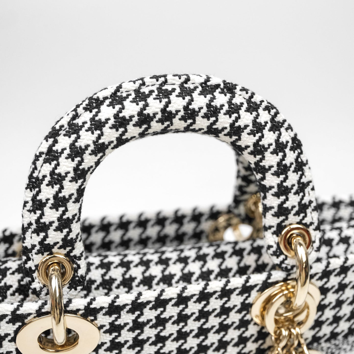 Christian Dior Medium Lady D-Joy Bag Black White Houndstooth Gold Hardware