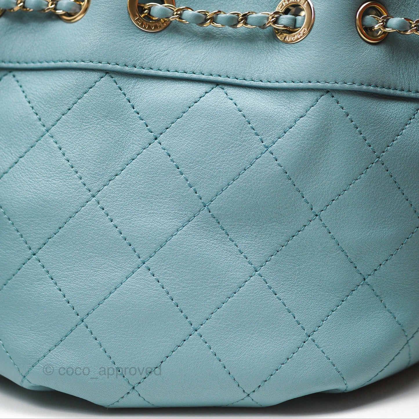 Chanel Small Drawstring Bucket Bag Blue Calfskin Gold Hardware