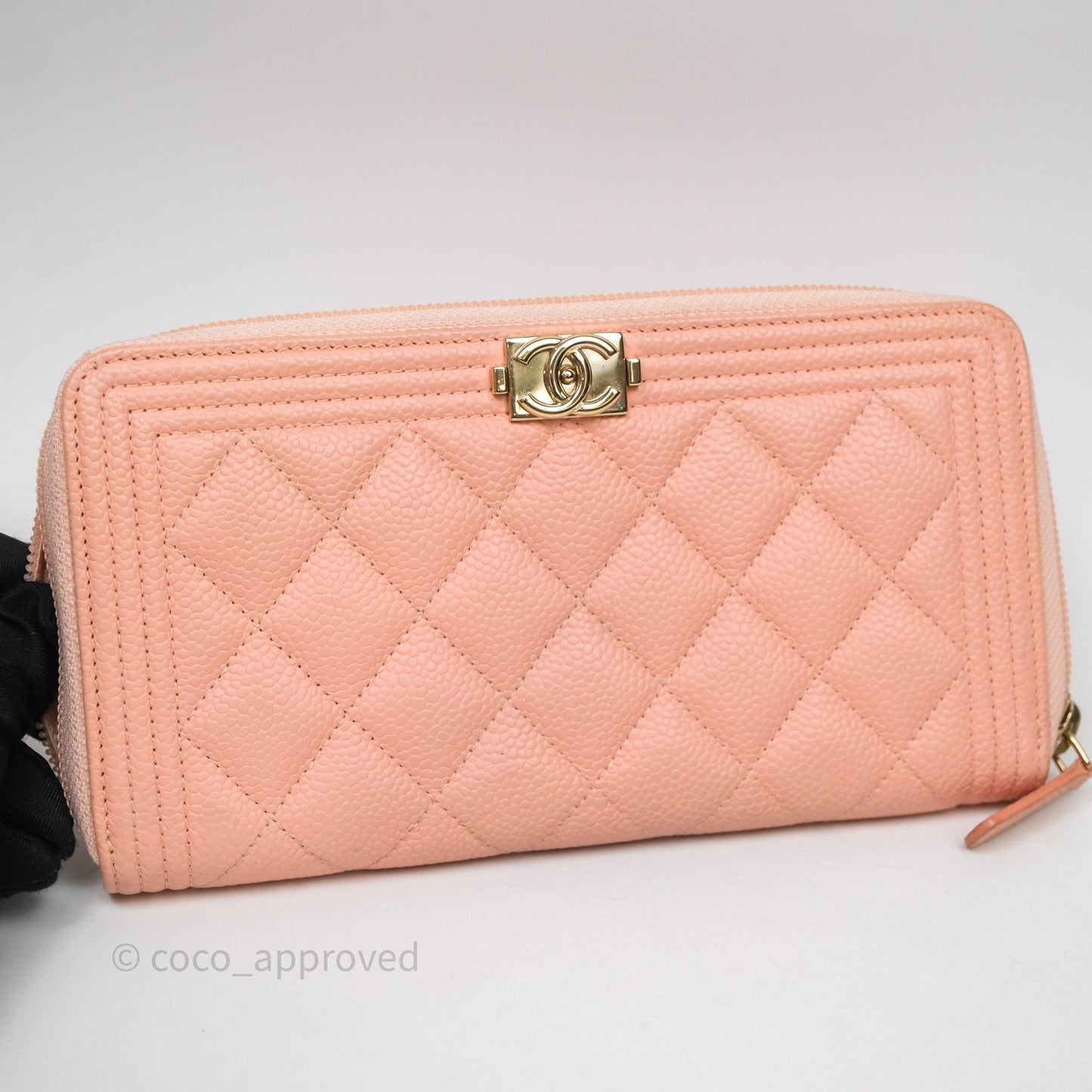 Chanel Boy Zip Long Wallet Pink Caviar Gold Hardware