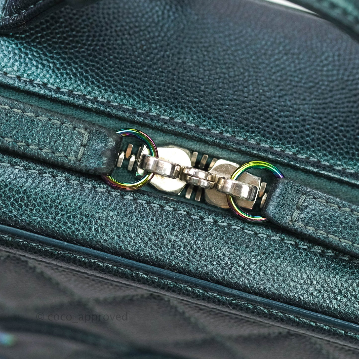 Chanel Quilted Medium CC Filigree Vanity Case Iridescent Dark Turquoise Caviar Rainbow Hardware