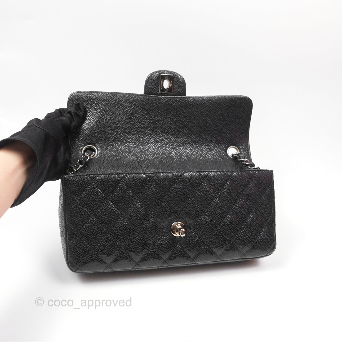 Chanel East West Flap Bag Black Caviar Silver Hardware