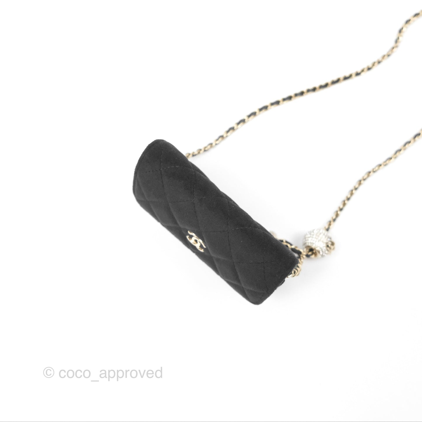 Chanel Crystals Pearl Crush Mini Belt Bag with Chain Black Velvet Gold Hardware