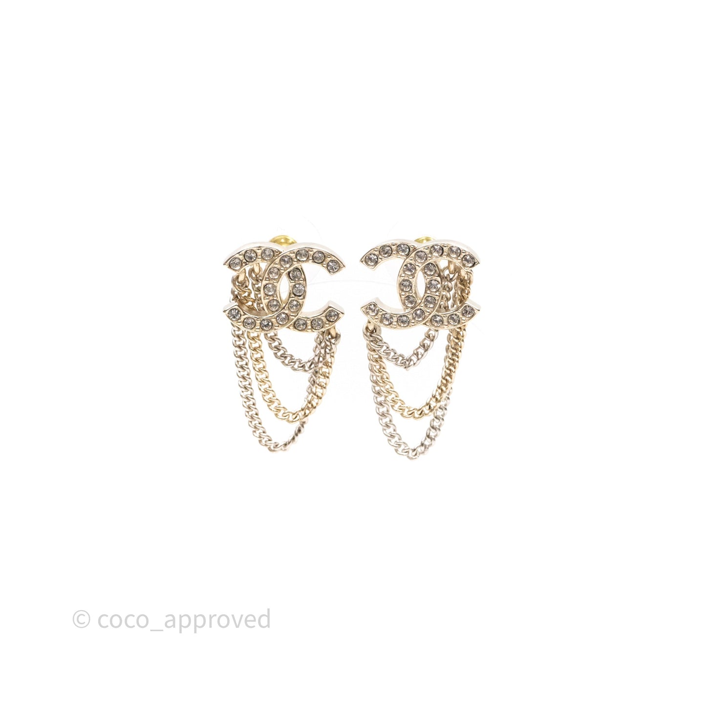 Chanel Crystal CC Chain Pendant Earrings 21B