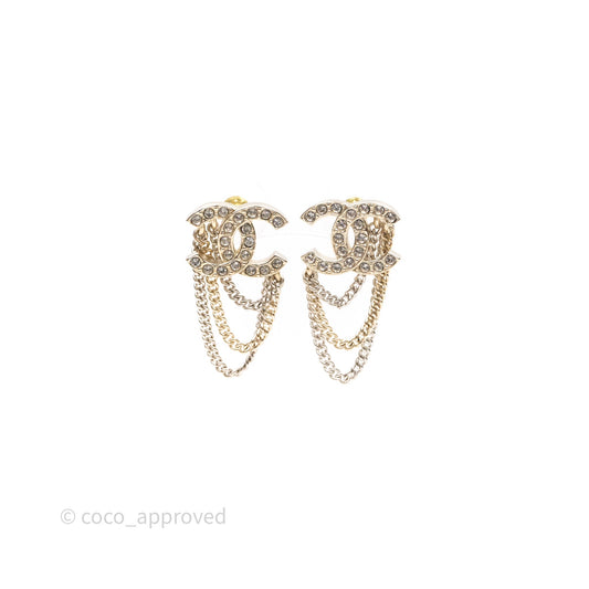 Chanel Crystal CC Chain Pendant Earrings 21B