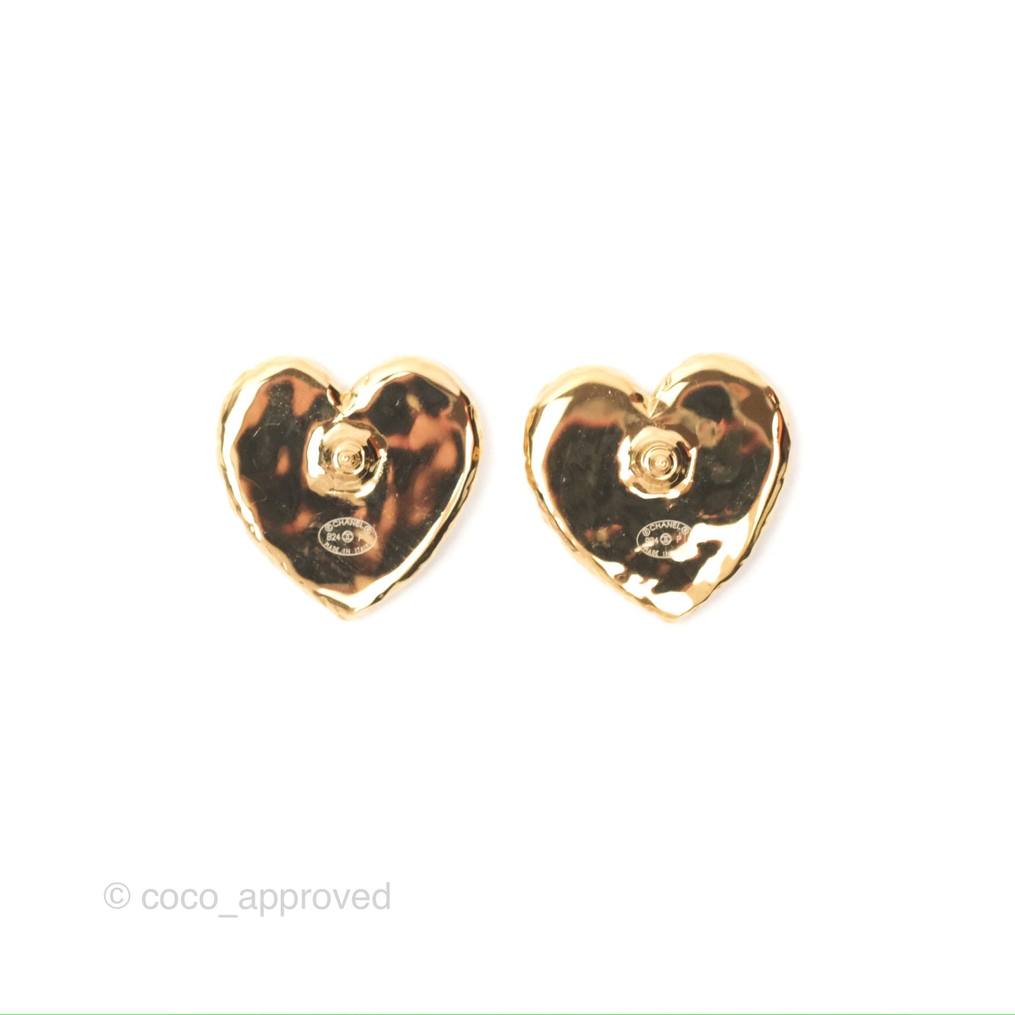Chanel Heart Black CC Earrings Gold Tone 24P