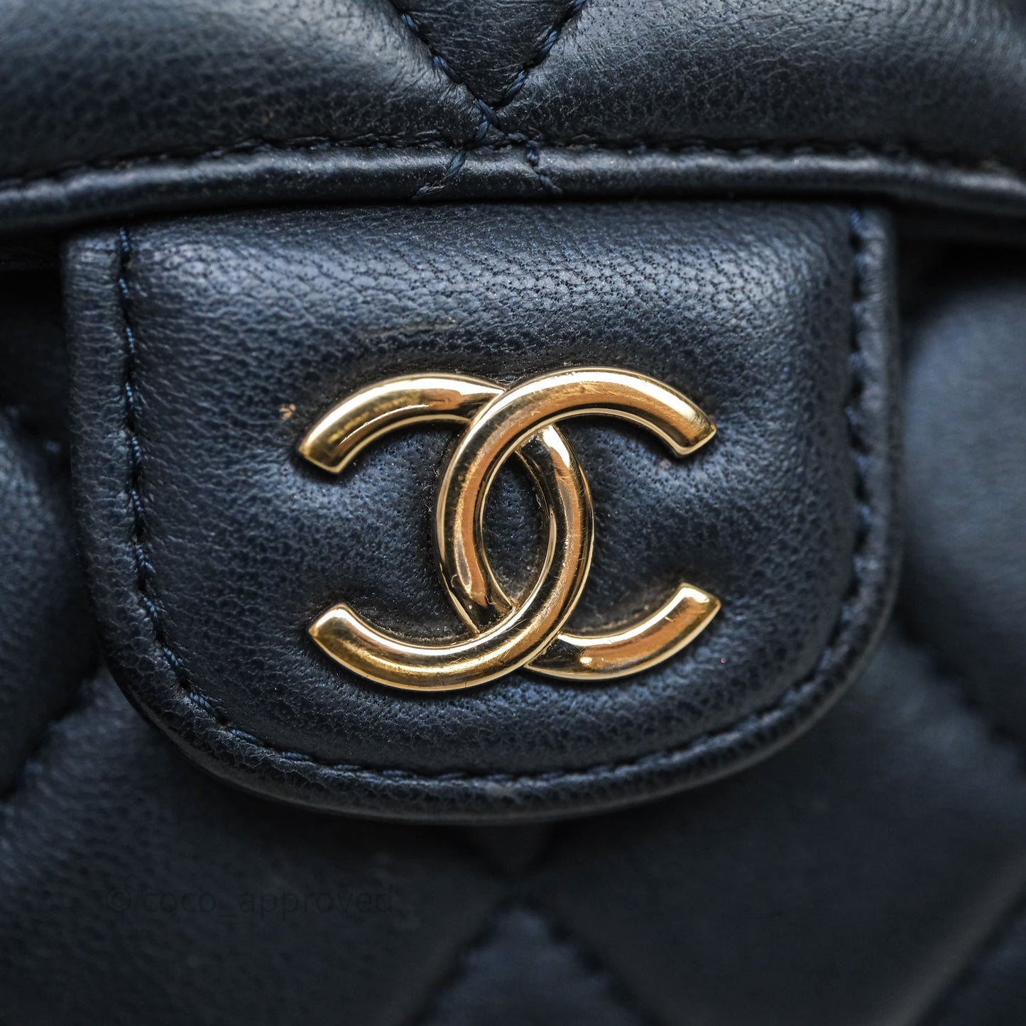 Chanel Mini Handle Clutch With Chain Iridescent Dark Navy Lambskin Gold Hardware