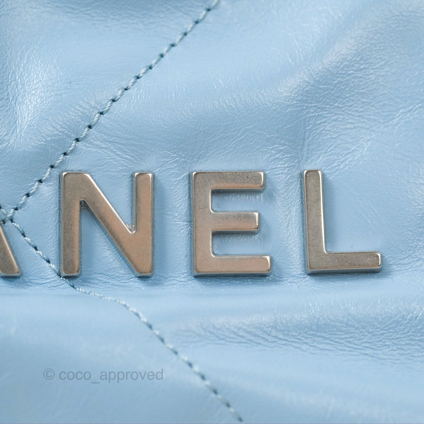Chanel 22 Mini Bag Light Blue Shiny Crumpled Calfskin