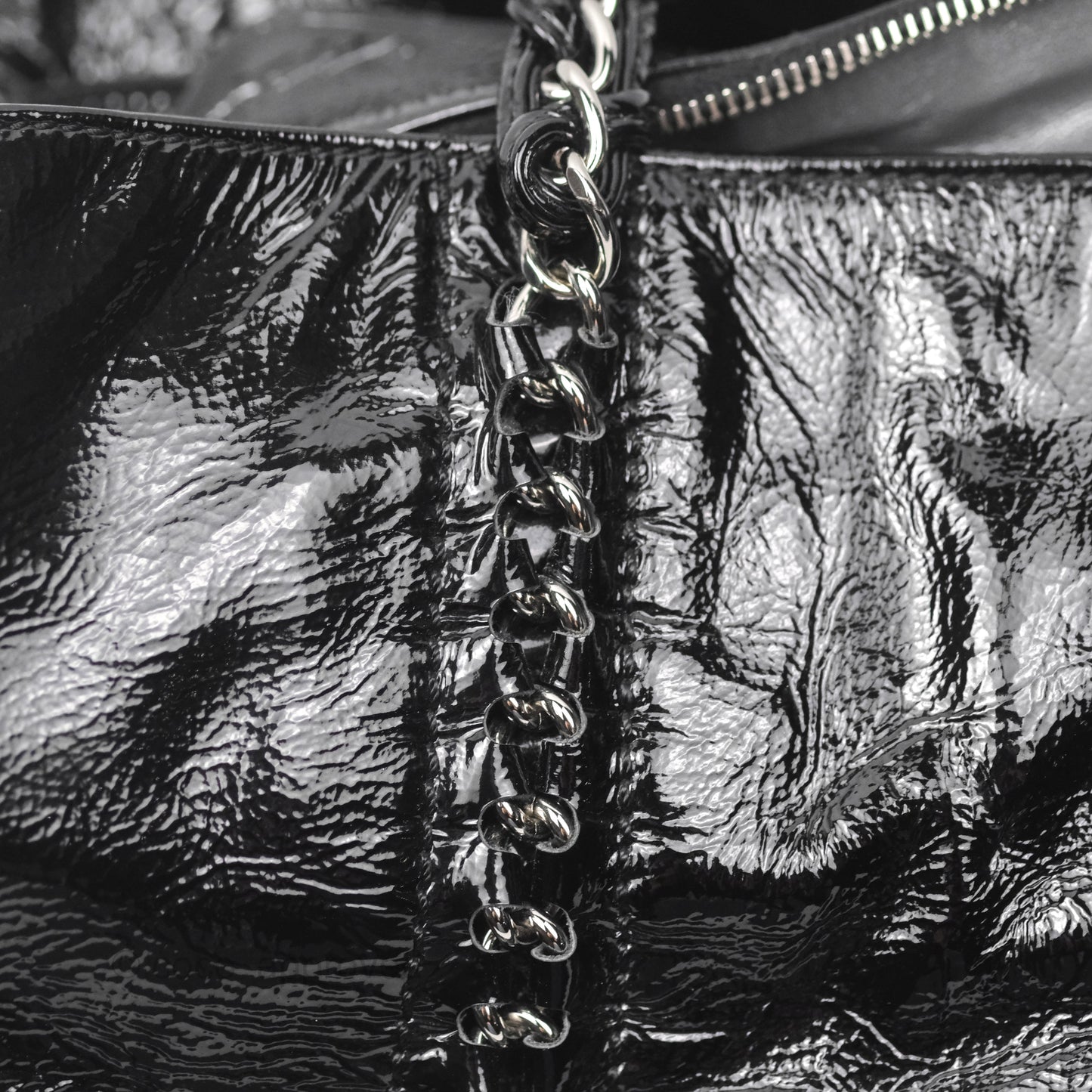 Chanel Bowling Tote Bag Black Glazed Calfskin Silver Hardware