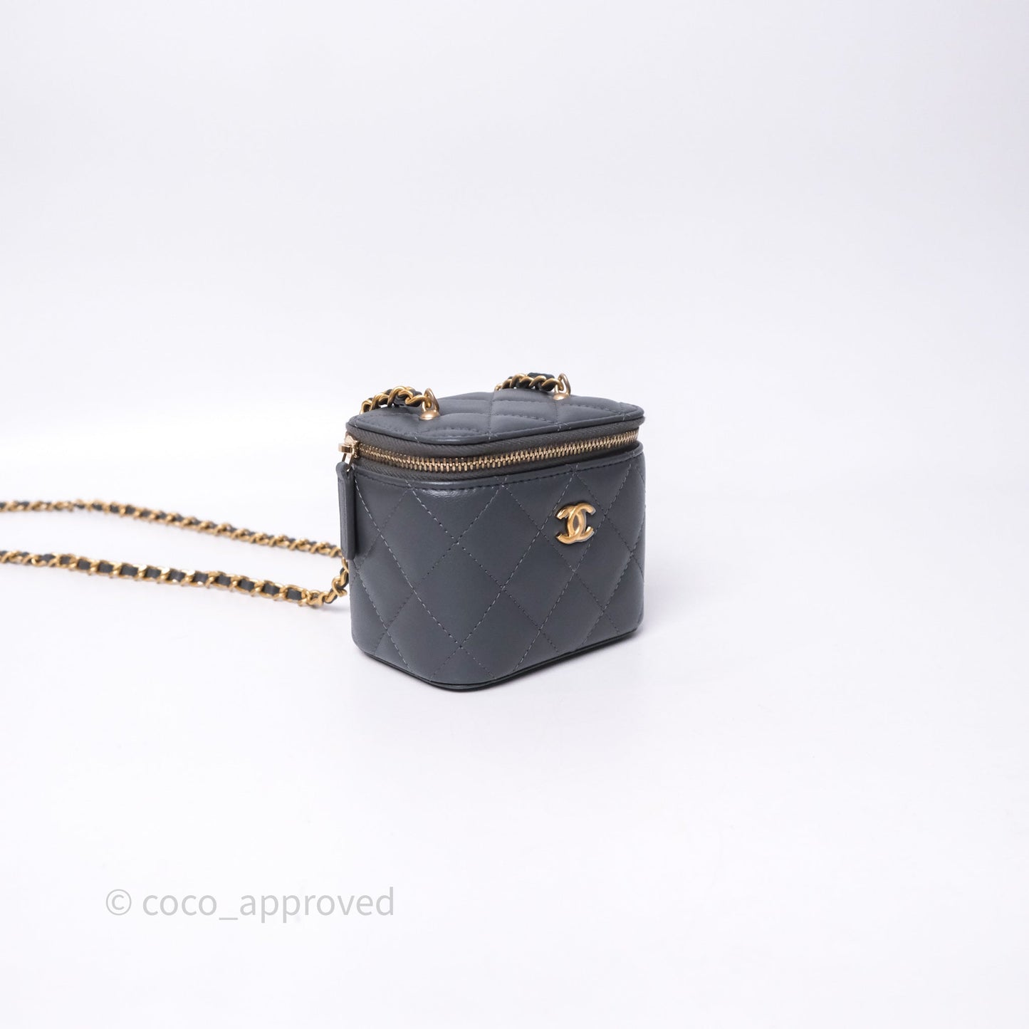 Chanel Mini Vanity Pearl Crush With Chain Dark Grey Lambskin Aged Gold Hardware
