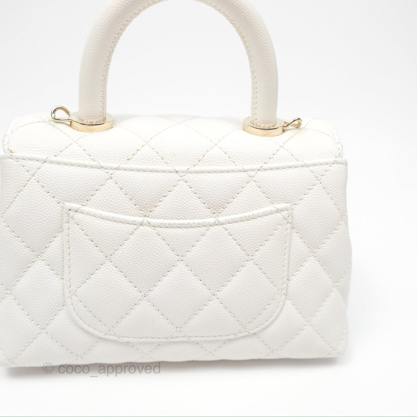 Chanel Extra Mini Quilted Coco Handle White Caviar Gold Hardware