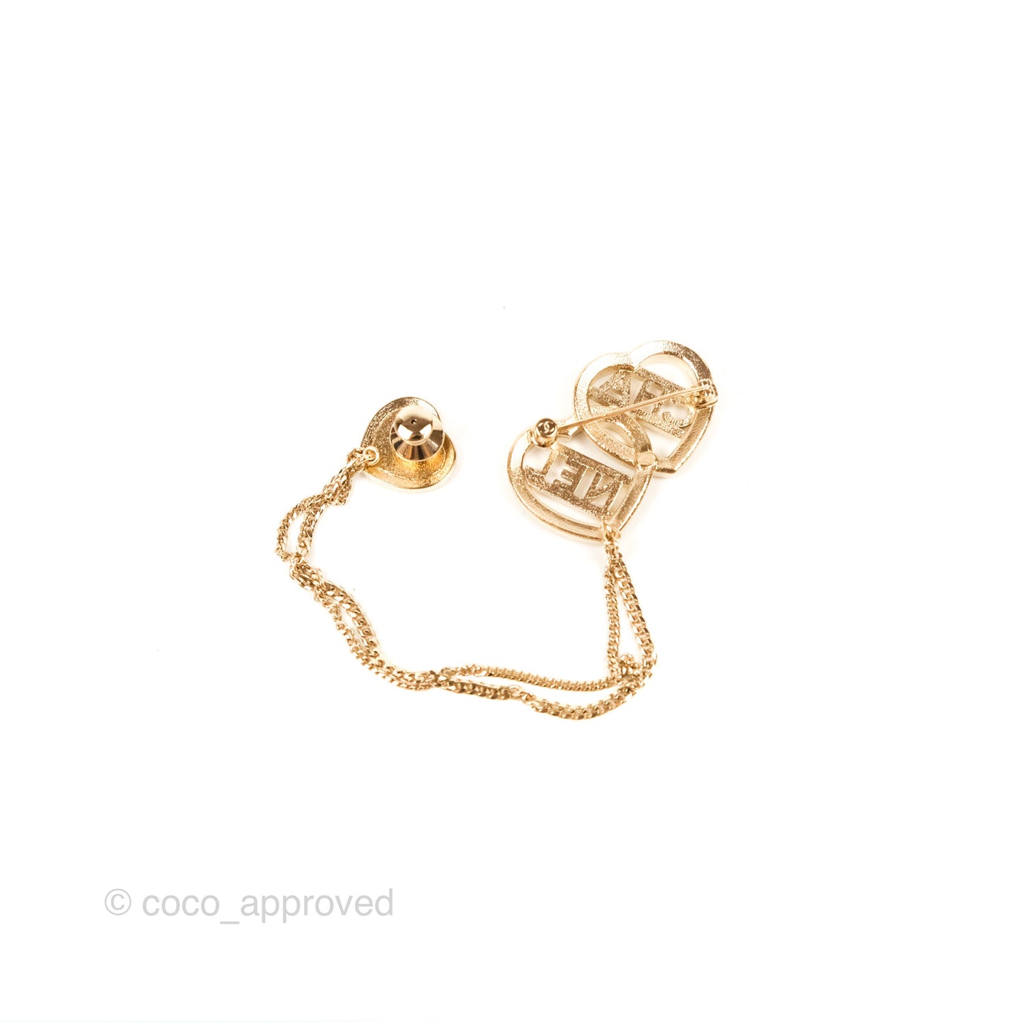 Chanel Crystal Heart Logo CC Brooch Gold Tone 23B