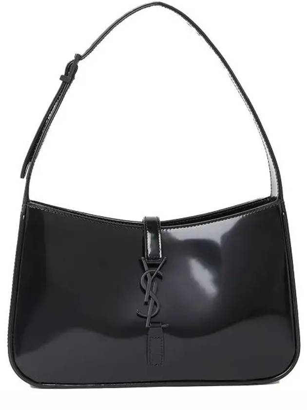 Luxury Saint Laurent 5 A 7 Shiny Leather Hobo Shoulder Bag Black