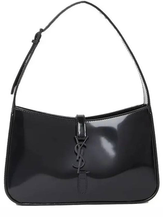 Luxury Saint Laurent 5 A 7 Shiny Leather Hobo Shoulder Bag Black