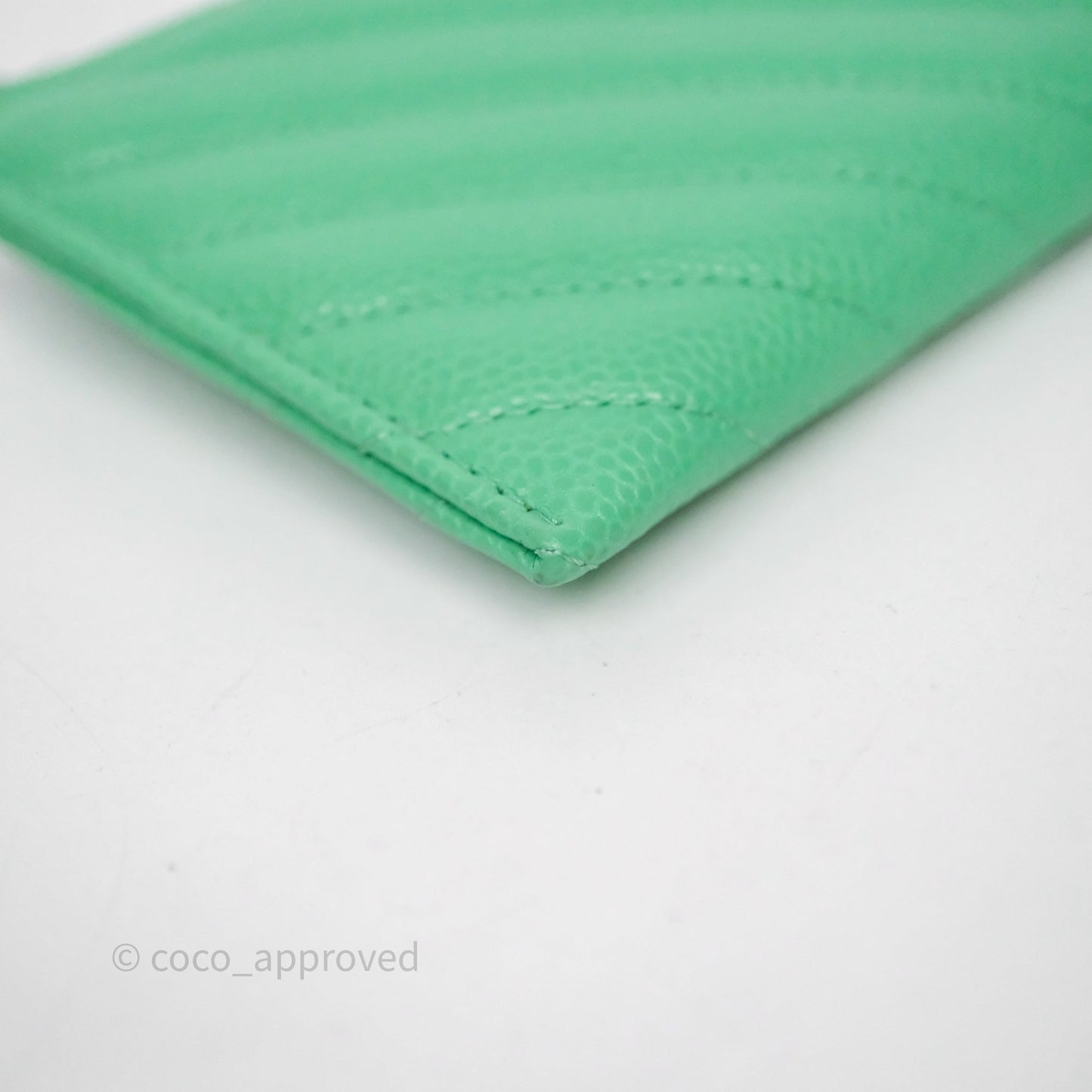 Chanel Long Zip Chevron Green Wallet Silver Hardware