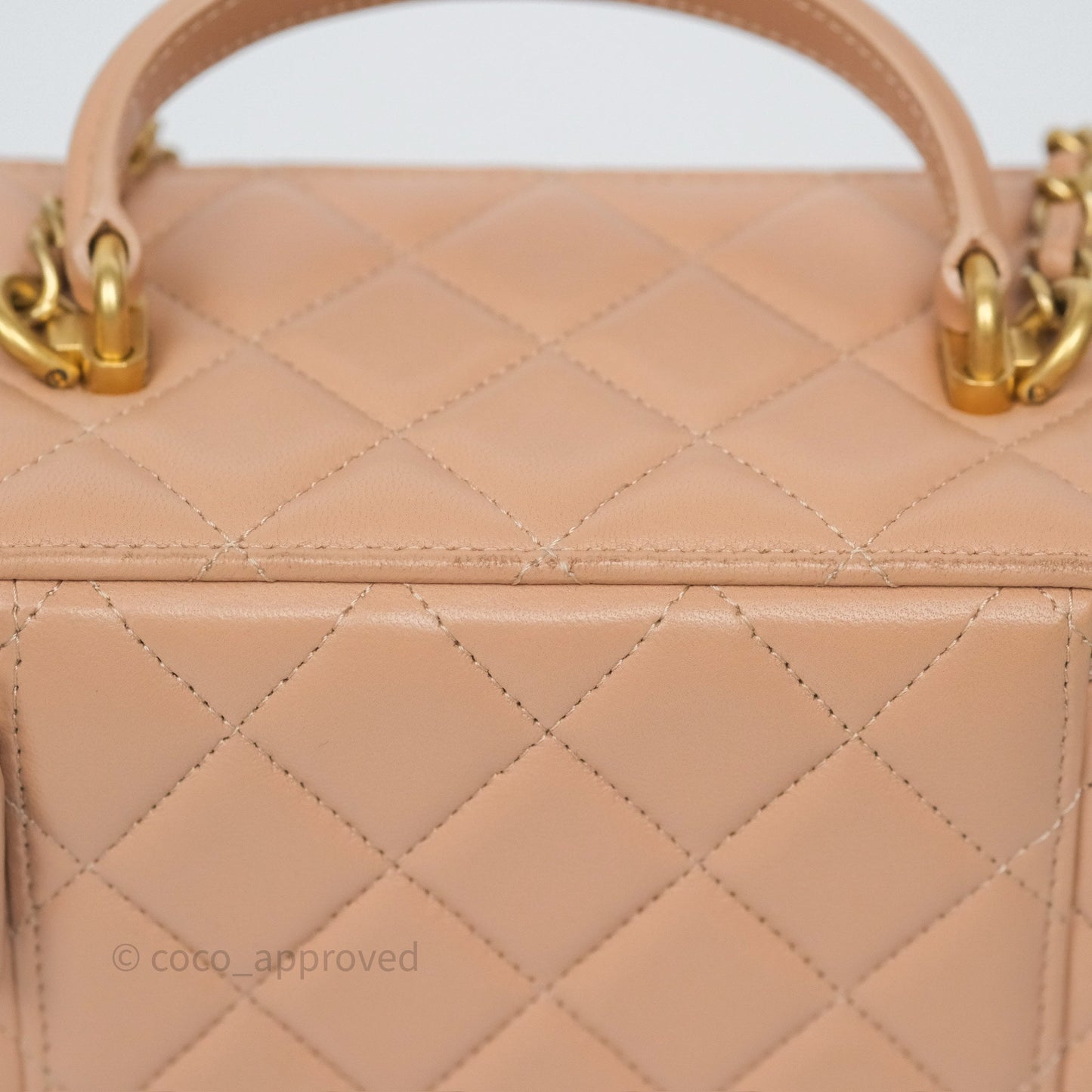 Chanel Top Handle Vanity with Chain Beige Lambskin Aged Gold Hardware
