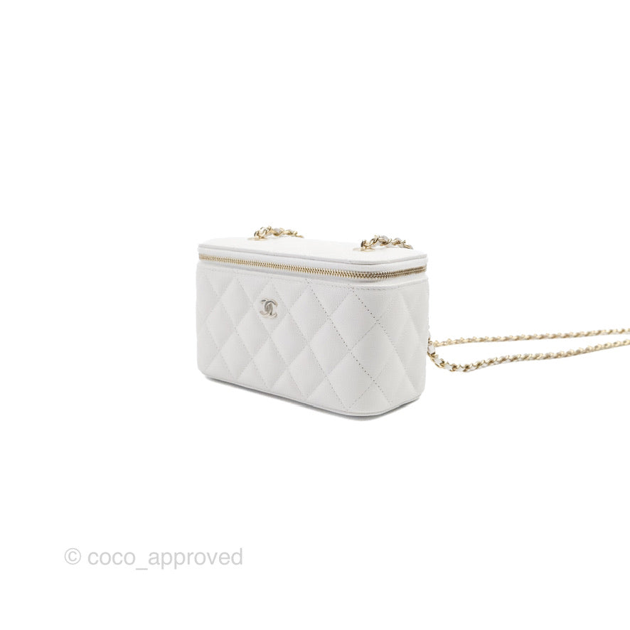 Chanel Classic Vanity with Chain White Caviar Gold Hardware