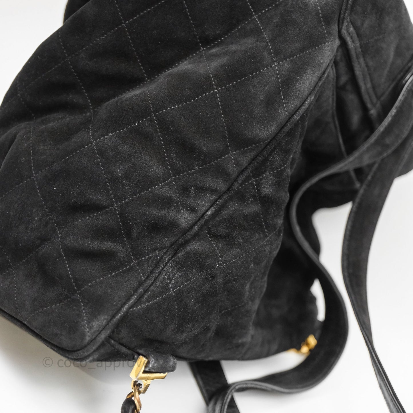 Chanel Vintage Quilted Suede CC Backpack Black Gold Hardware