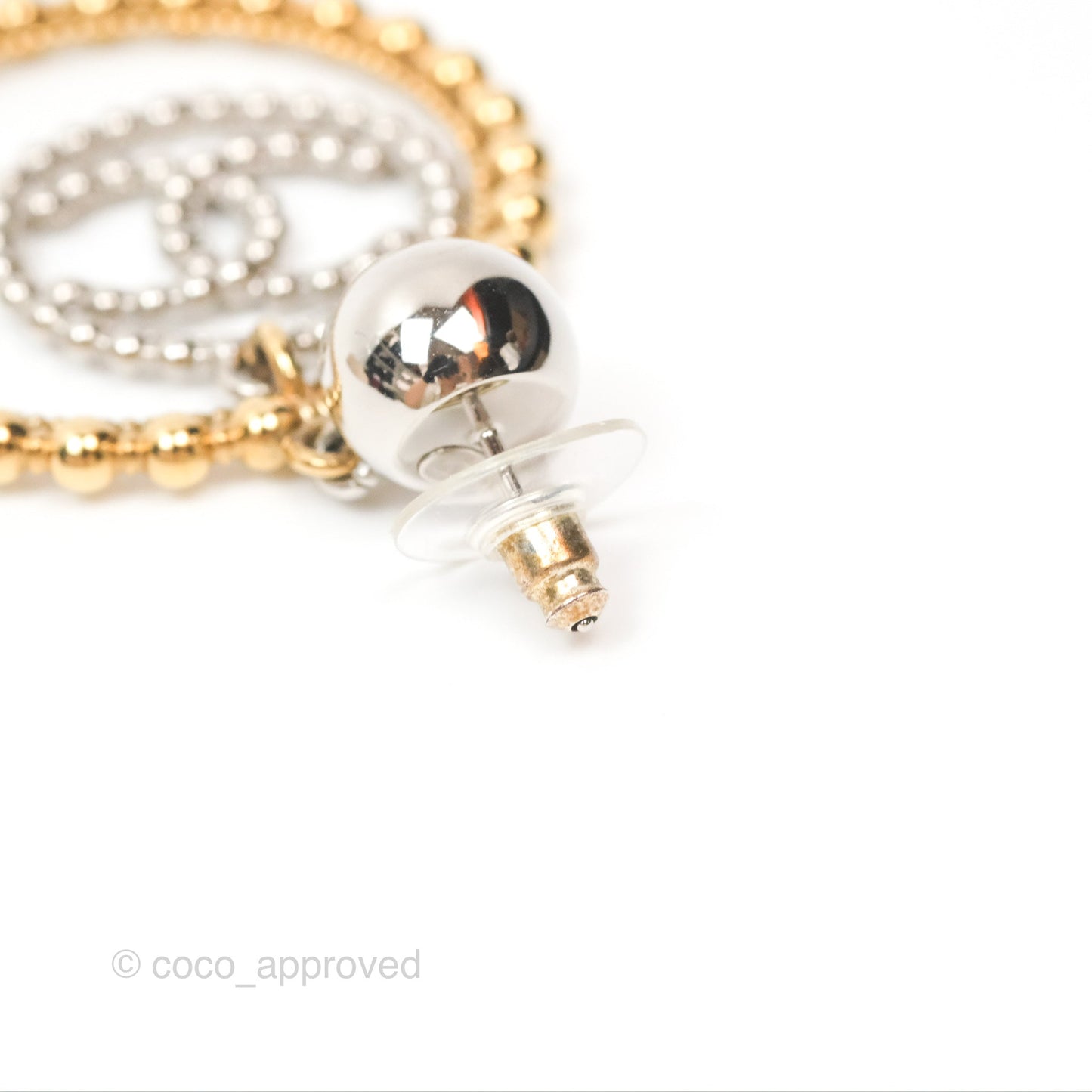 Chanel CC Hoop Drop Earrings Silver Gold Tone 22C