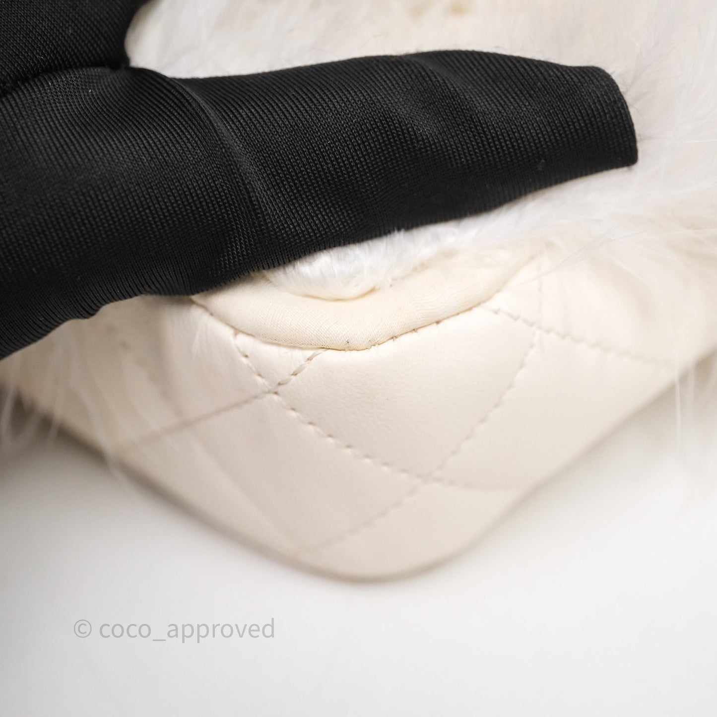 Chanel Quilted Fur Flap Bag White Gold Hardware