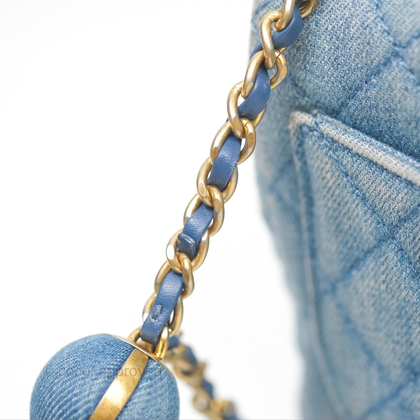 Chanel Mini Square Pearl Crush Quilted Denim Aged Gold Hardware