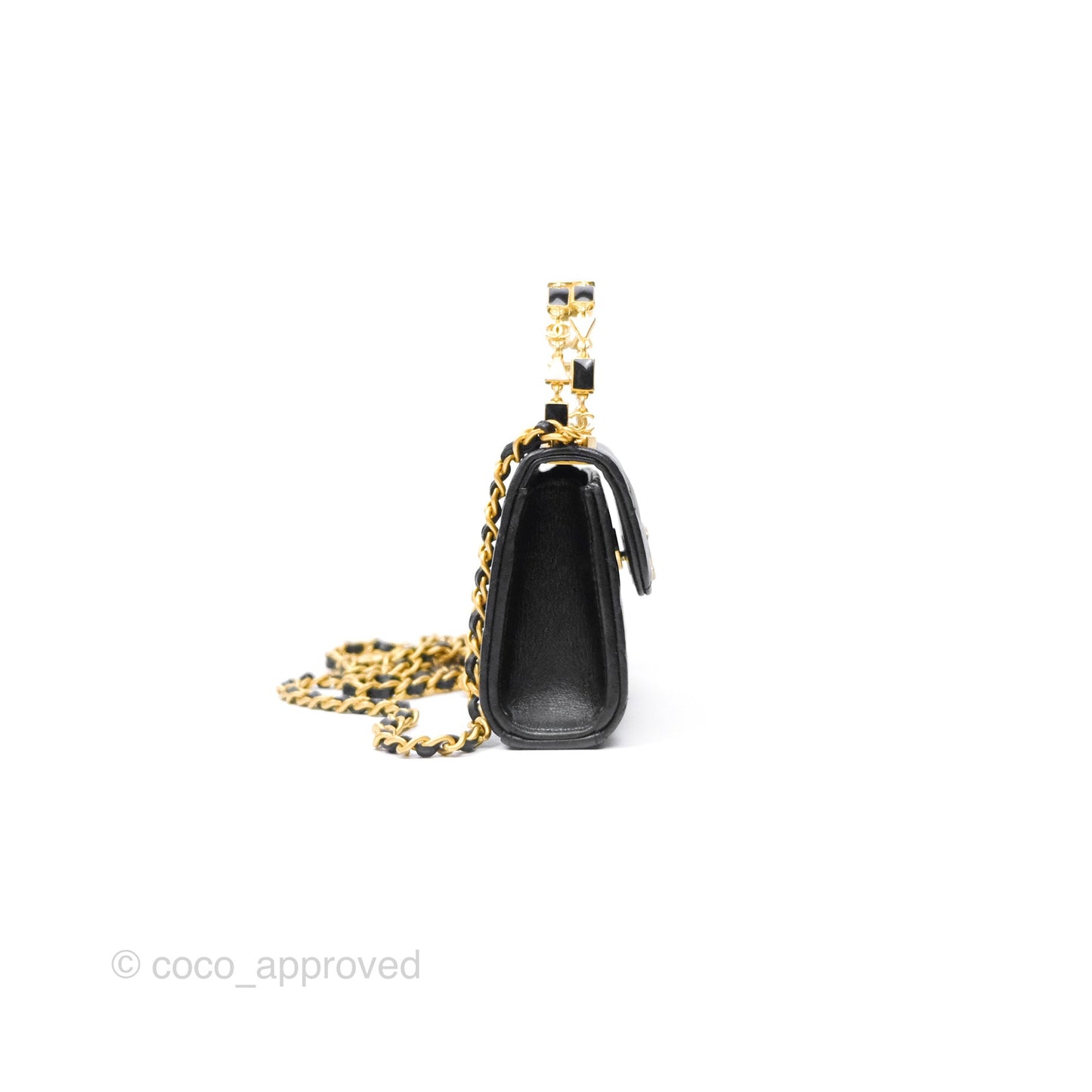 Chanel Mini Enamel Handle Clutch on Chain Black Lambskin Gold Hardware 22B