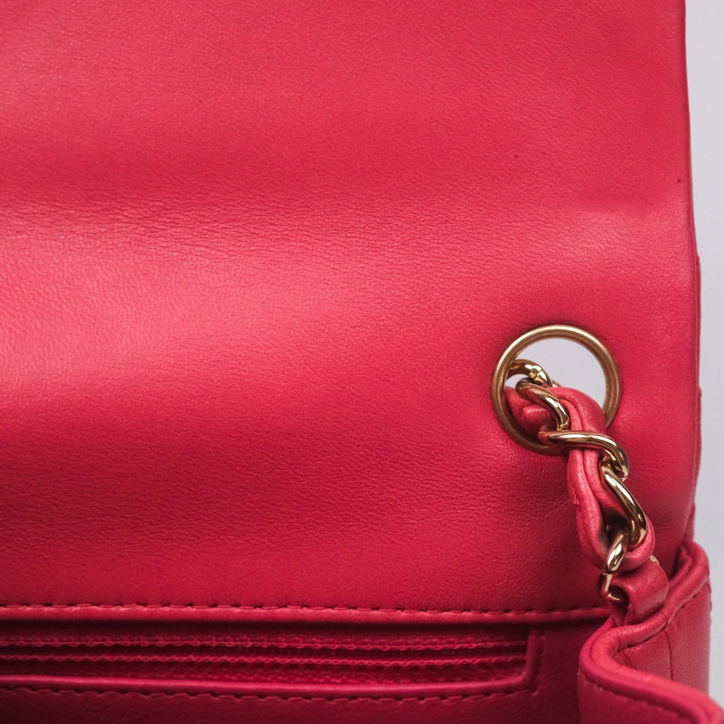 Chanel Mini Square Flap Chevron Dark Pink Lambskin Gold Hardware
