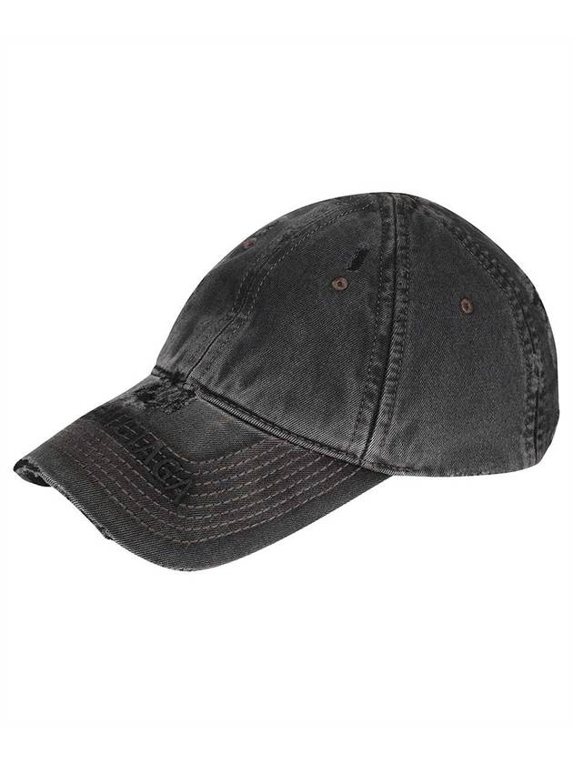 Luxury Balenciaga Embroidered Logo Denim Ball Cap Dark Grey
