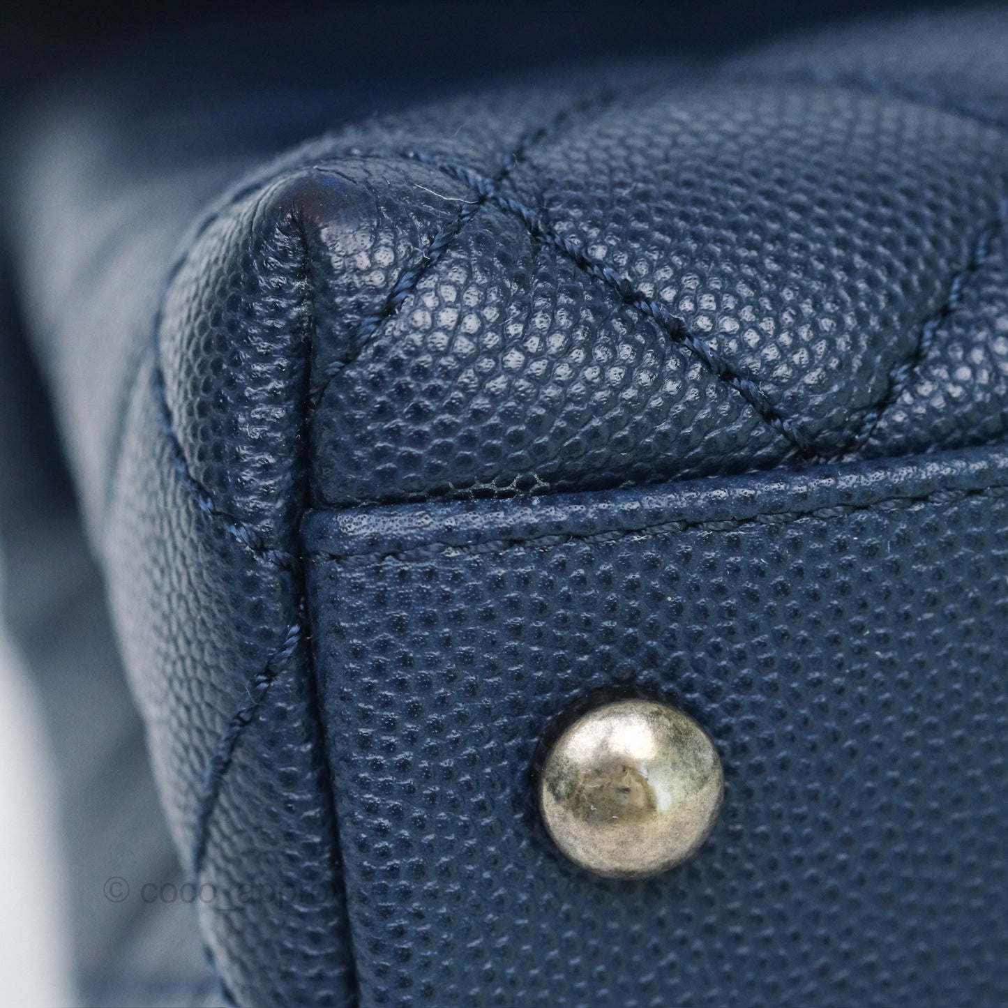 Chanel Small Coco Handle Navy Caviar Ruthenium Hardware Lizard Handle