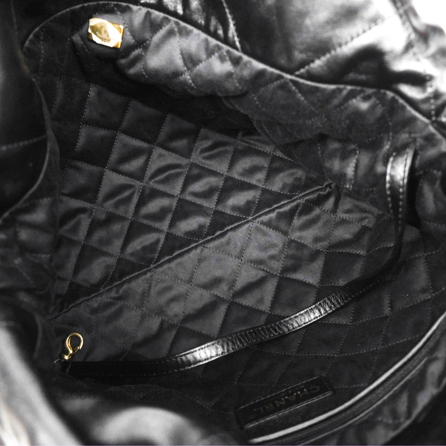 Chanel 22 Small Black Shiny Crumpled Calfskin Aged Gold Hardware