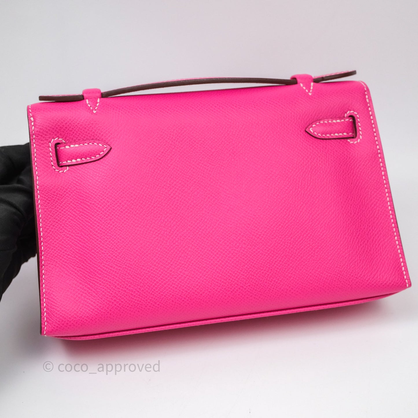 Hermès Kelly Pochette Clutch Rose Tyrien Epsom Palladium Hardware