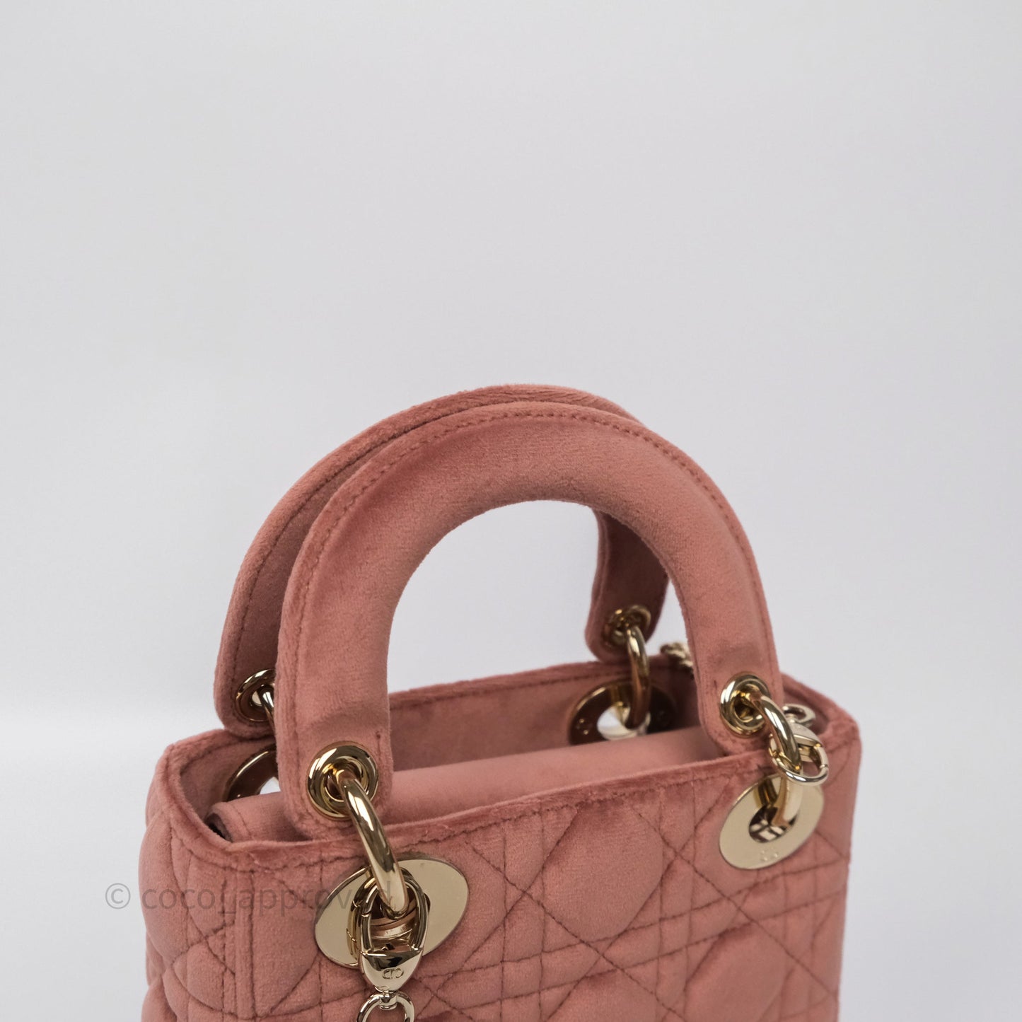 Dior Mini Lady Dior Pink Velvet Cannage Crystal Charms Gold Hardware
