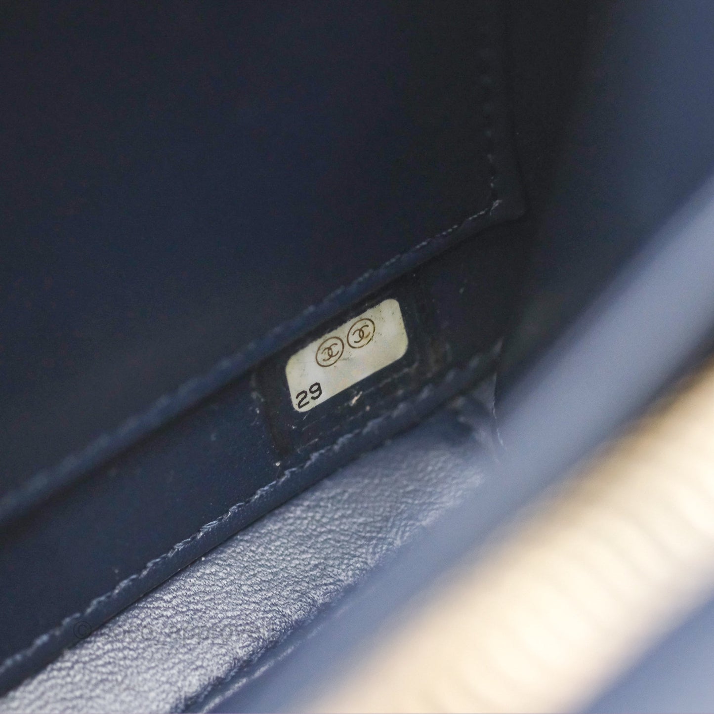 Chanel Quilted Small CC Filigree Vanity Case Navy Caviar Gold Hardware