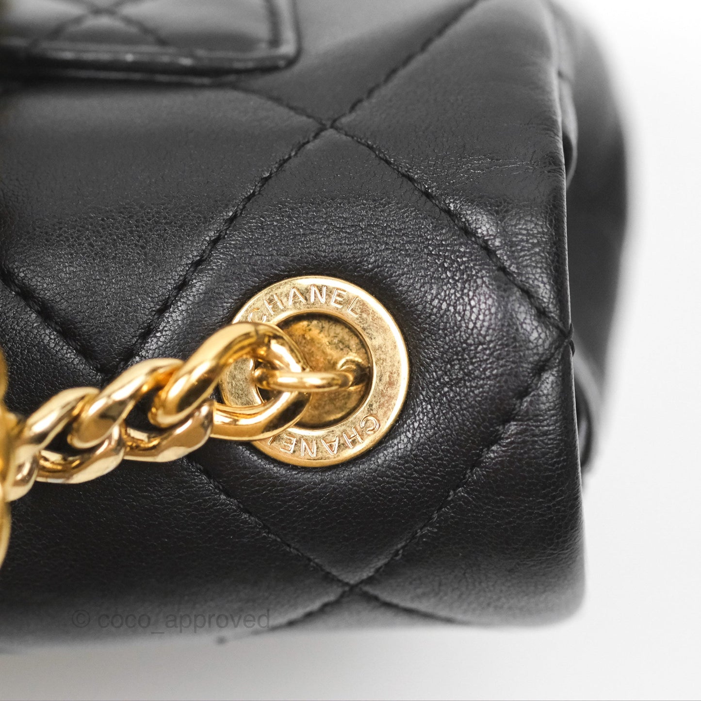 Chanel Mini Top Handle Flap Black Lambskin Aged Gold Hardware