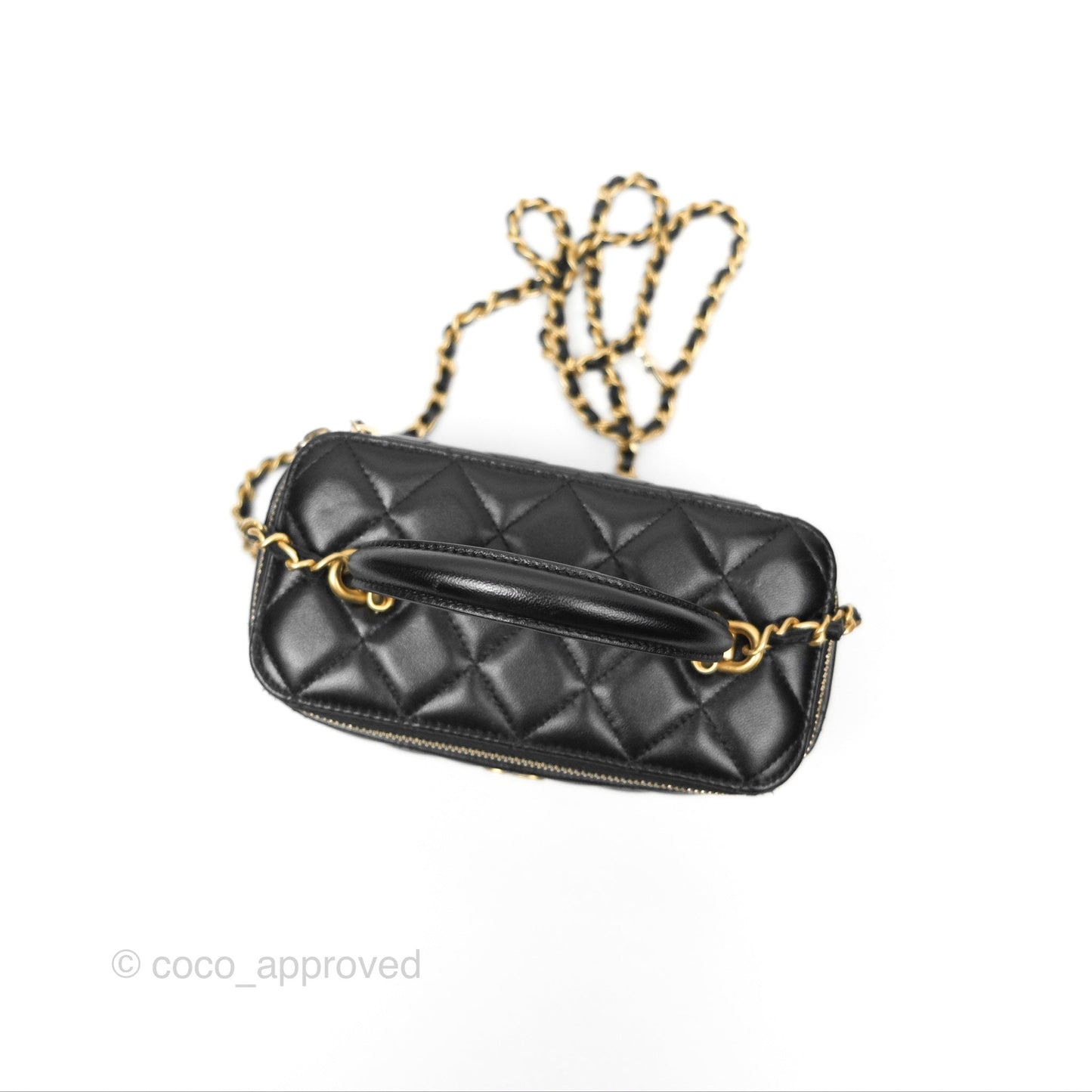 Chanel Vanity Rectangular Top Handle Black Lambskin Gold Hardware
