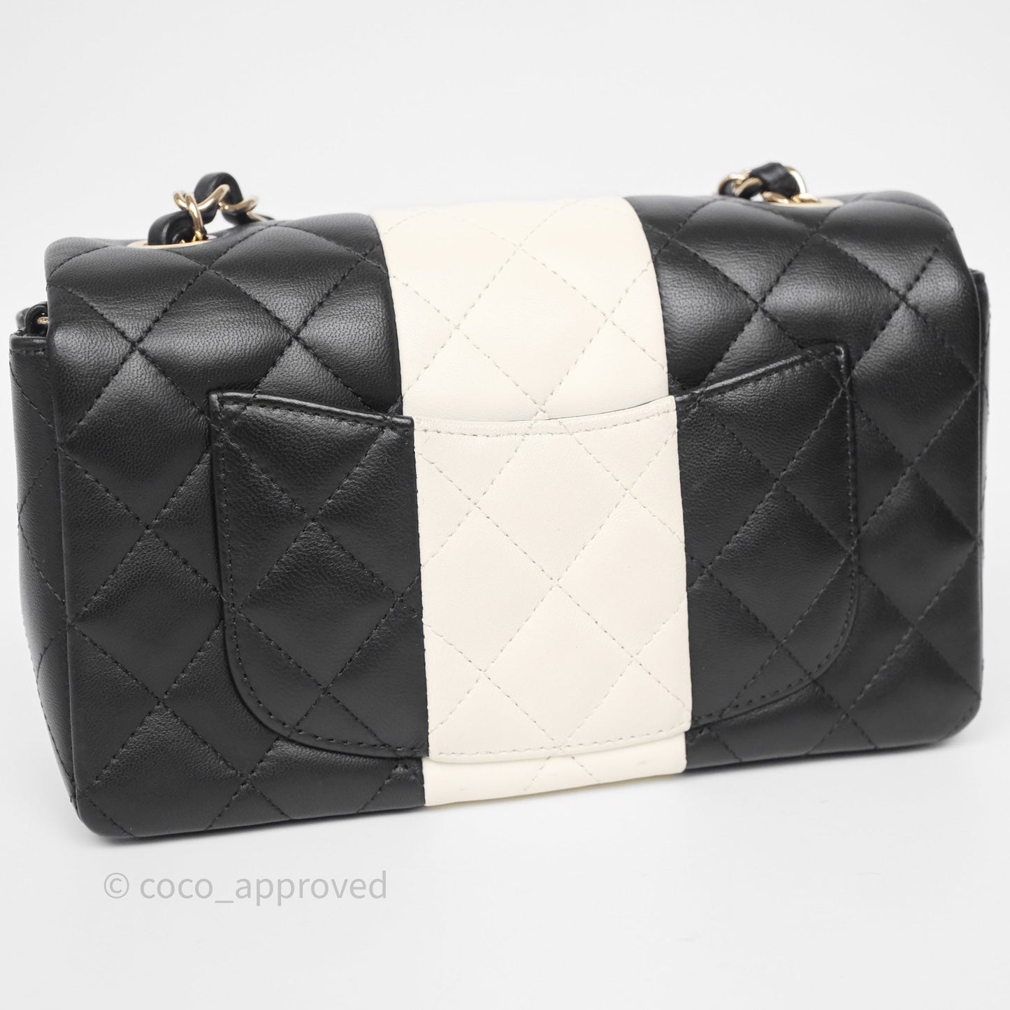 Chanel Mini Rectangular Flap Quilted Black White Lambskin Gold Hardware