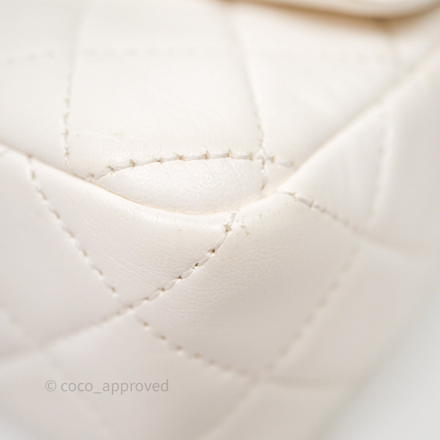 Chanel Mini Rectangular Pearl Crush Quilted White Lambskin Aged Gold Hardware