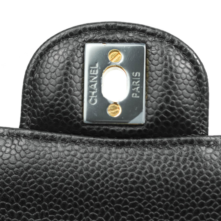 Chanel Classic Double Flap M/L Black Caviar Gold Hardware