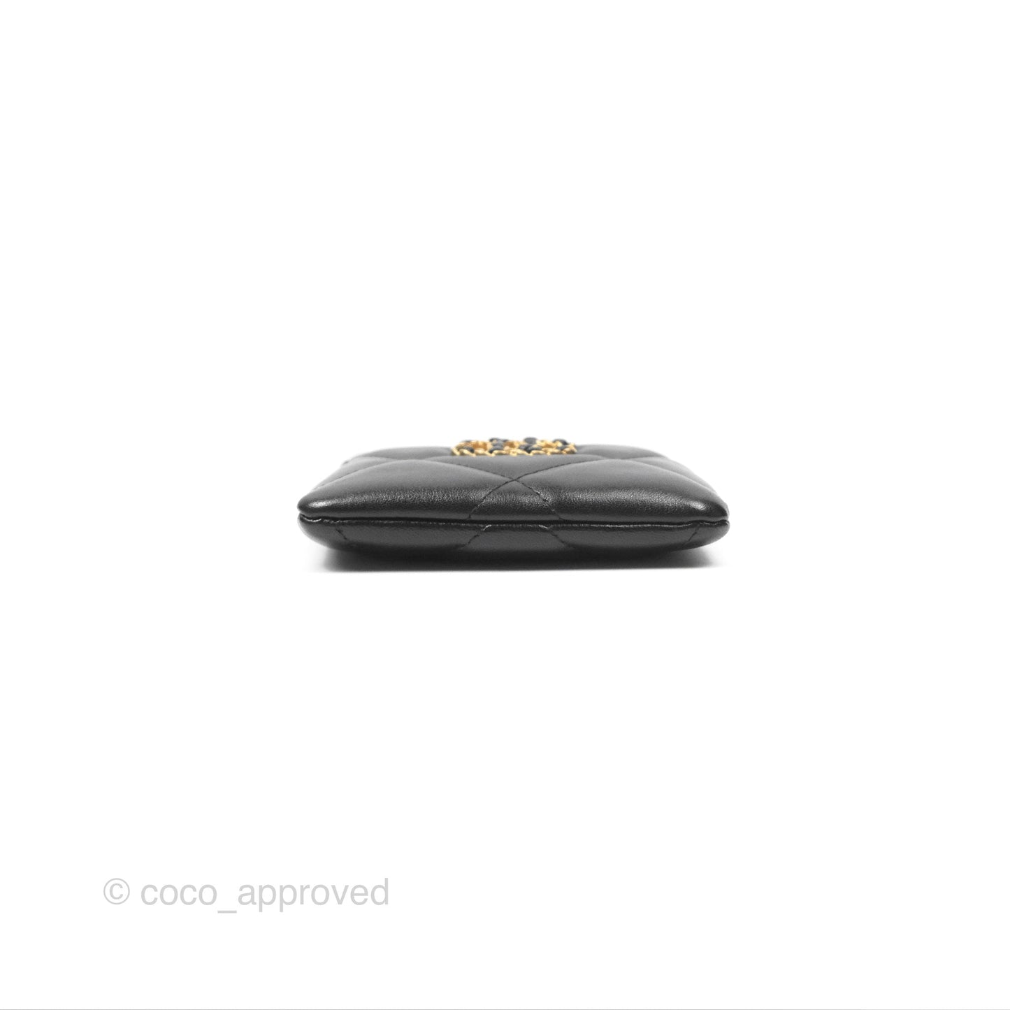 Chanel Quilted Chanel 19 Zip Card Holder Wallet Black Lambskin