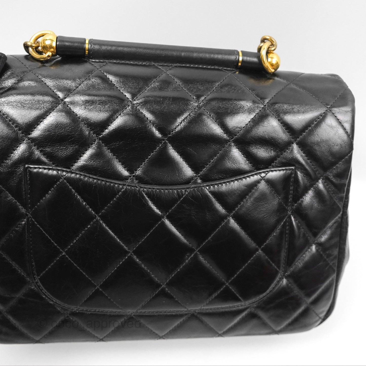 Chanel Gold Bar Top Handle Shoulder Bag Black Glazed Aged Calfskin Aged Gold Hardware