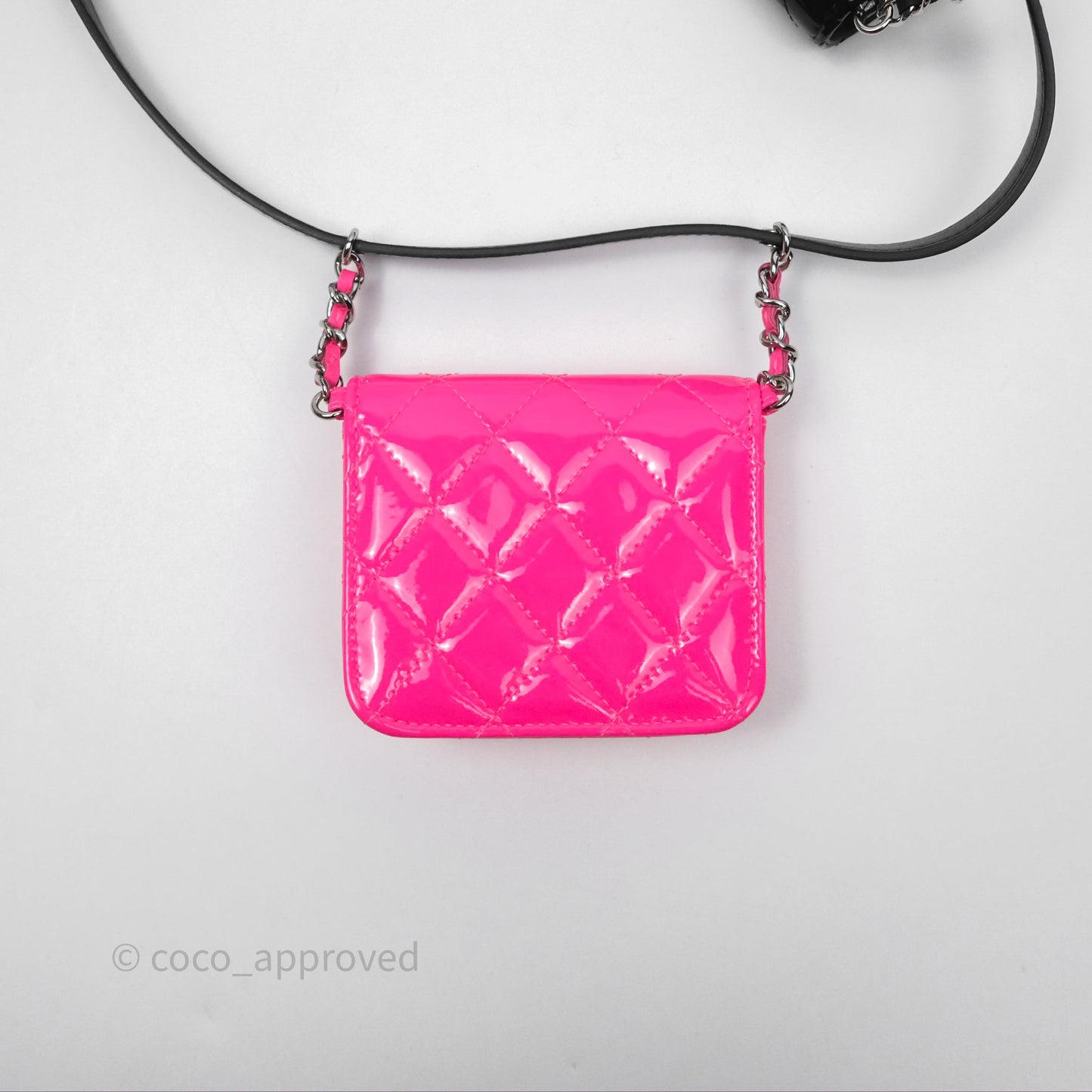 Chanel Double Waist Belt Bag Patent Pink / Black Silver Hardware
