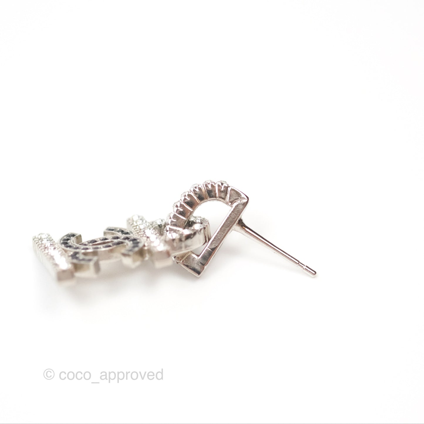 Chanel Crystal 19 CC Lock Earrings Silver Tone 22A