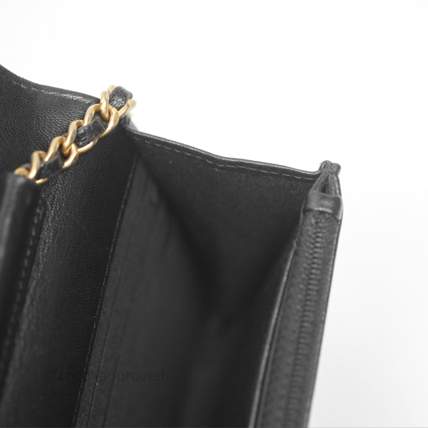 Chanel Reversed Chevron Wallet On Chain WOC Black Lambskin Aged Gold Hardware