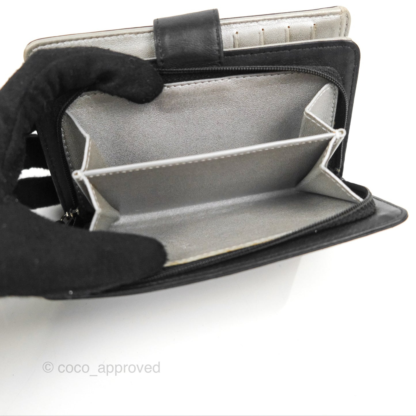 Chanel Wallet Black Camellia Embossed Lambskin Silver Hardware
