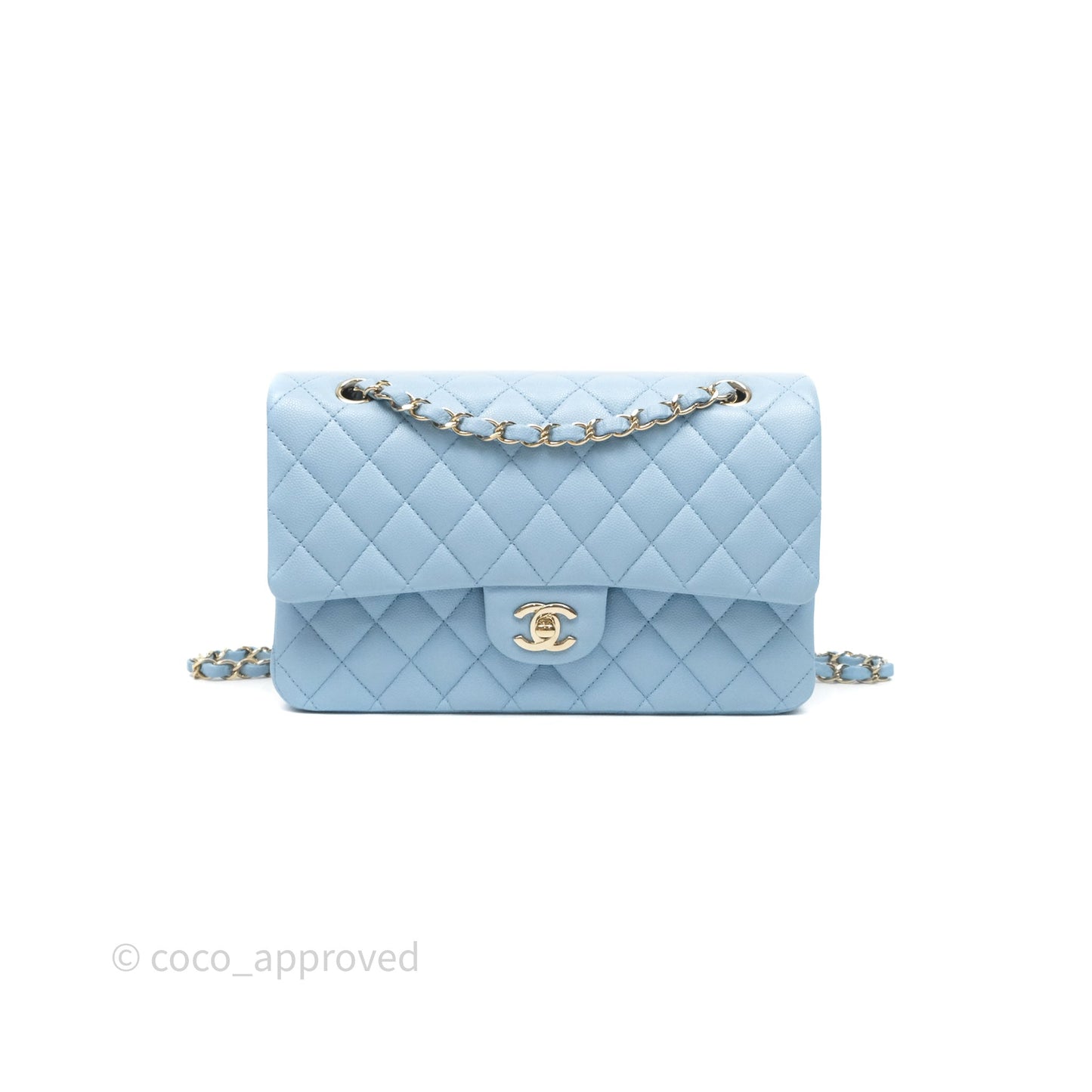 Chanel Classic M/L Medium Flap Quilted Blue Caviar Gold Hardware