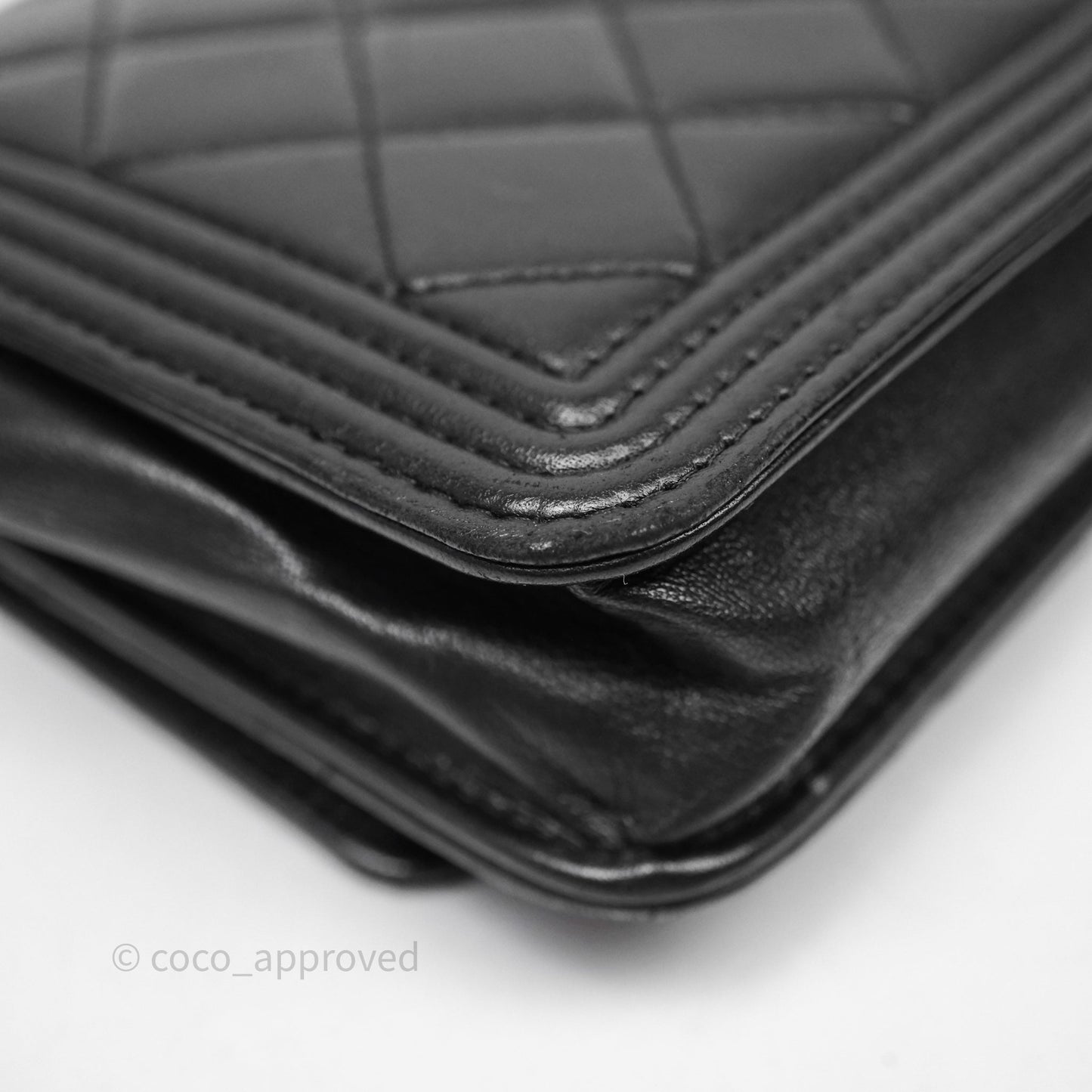 Chanel Black Quilted Lambskin Boy Wallet on Chain Gold Hardware