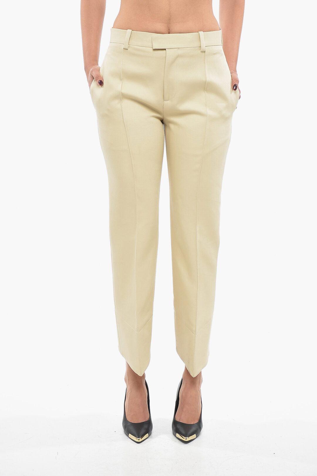 Luxury Bottega Veneta Cotton Front-pleated Pants with Curved Design