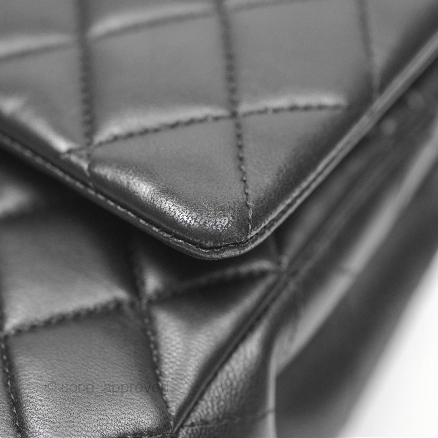Chanel Classic M/L Medium Flap Quilted Black Lambskin Silver Hardware