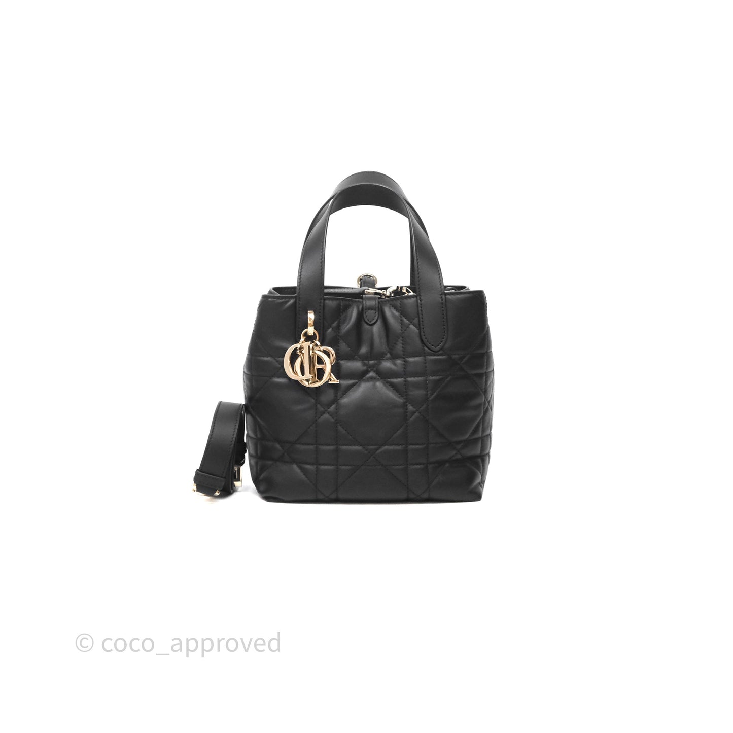 Christian Dior Small Toujours Vertical Tote Bag Black Macrocannage Calfskin Gold Hardware