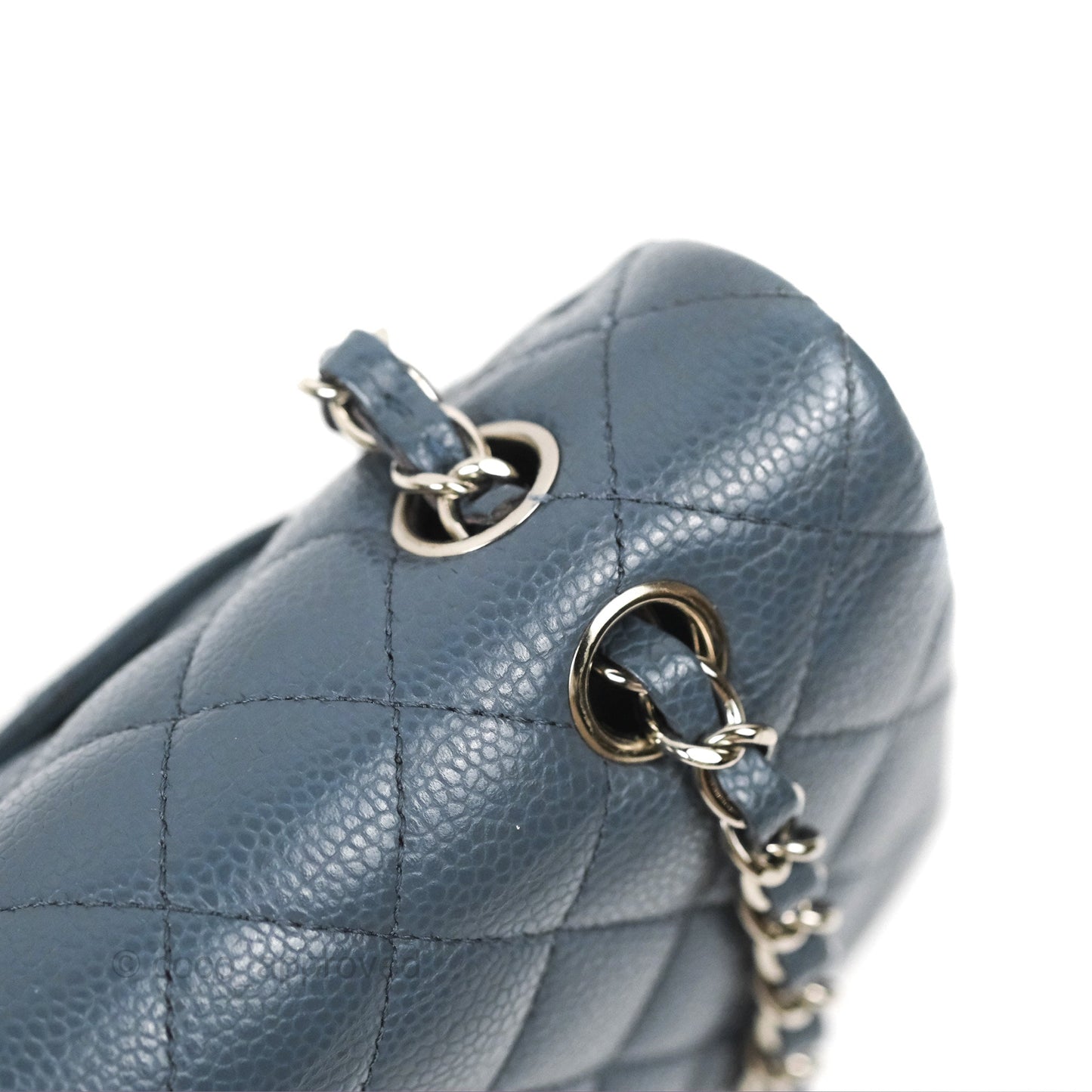 Chanel Classic Double Flap Quilted M/L Blue Caviar Silver Hardware